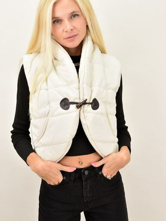 Jachetă Scurtă Fără Mâneci Puffer Dama Ecru