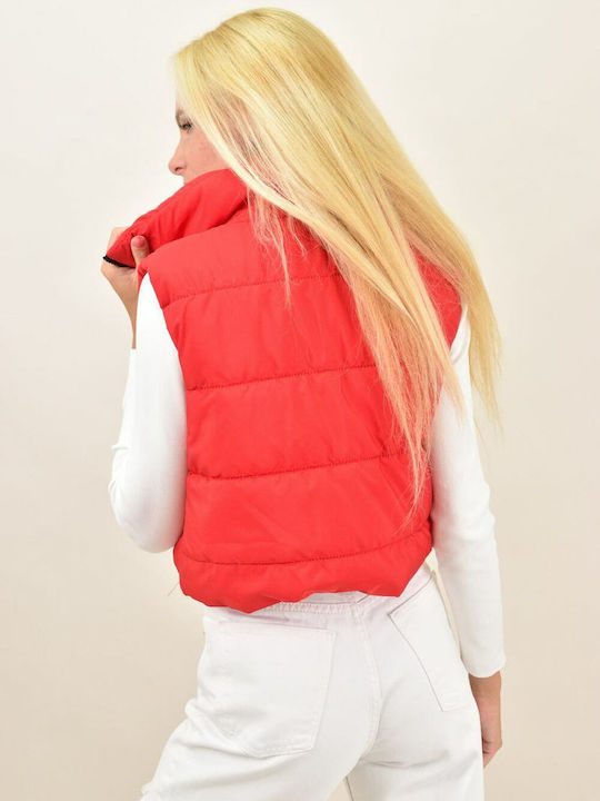 Kurz Damen Ärmellos Puffer Jacke für Winter Rot