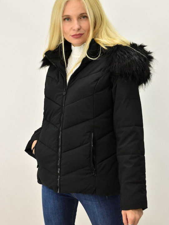 Potre Kurz Damen Puffer Jacke für Winter Schwarz