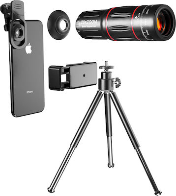 Techsuit W28 Camera Lens Kit Τρίποδο Κινητού Μαύρο