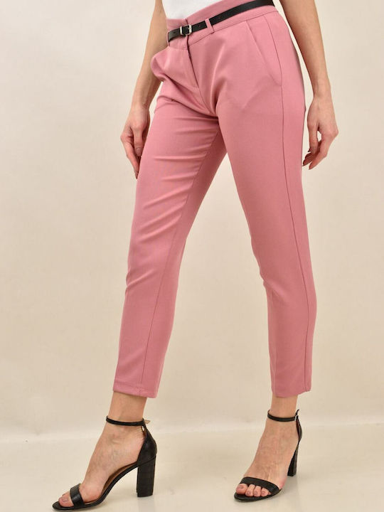 Potre Women's Cotton Capri Trousers in Slim Fit Pink