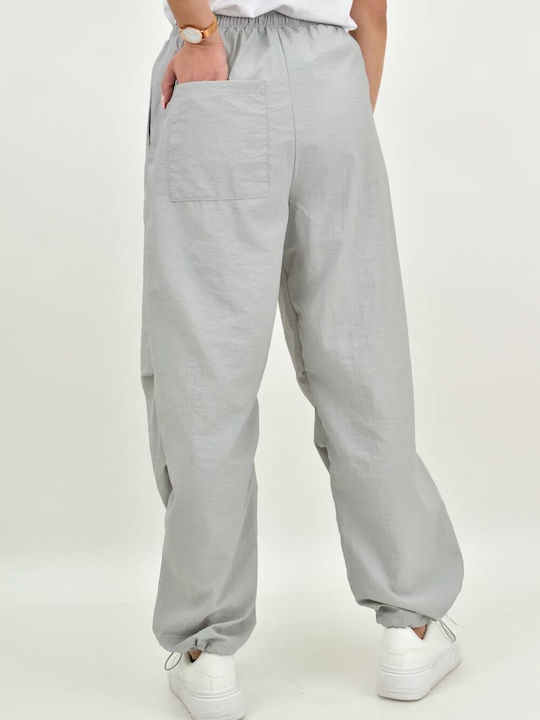 Potre Women's Fabric Trousers with Elastic in Baggy Line Gray