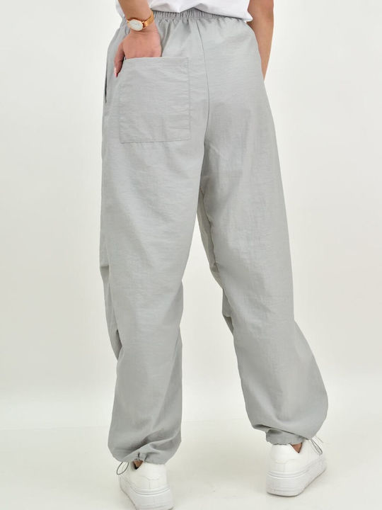 Potre Damen Stoff Hose mit Gummizug in Baggy Linie Gray