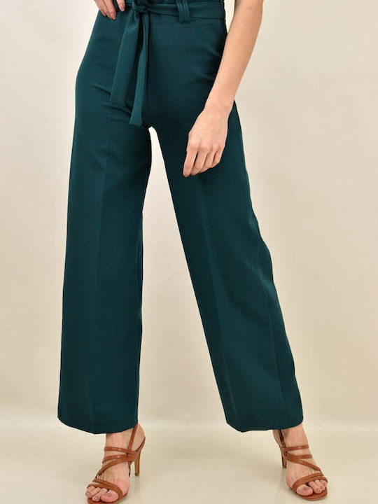 Damen Hoch tailliert Stoff Hose mit Gummizug Blau