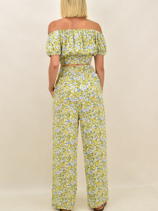Damen Gelb Set mit Hose Blumen