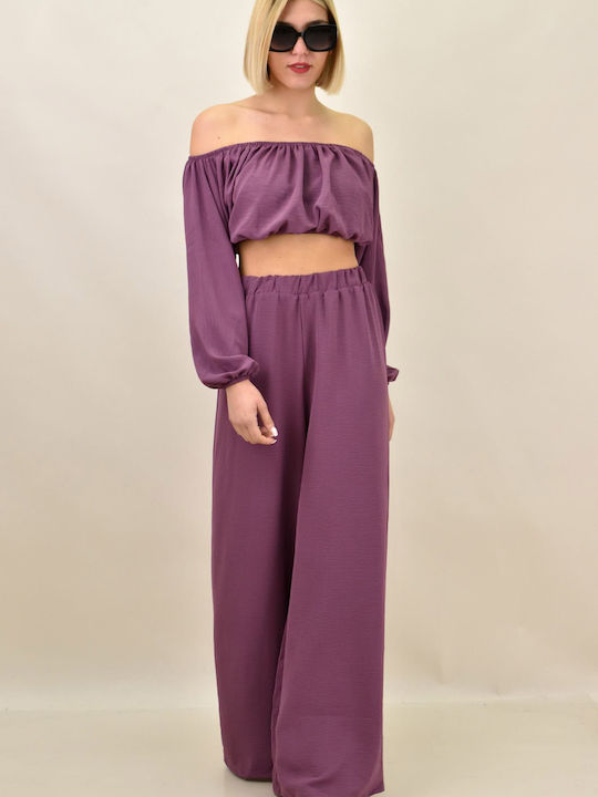 Women's Purple Set with High-waisted Pants with Elastic
