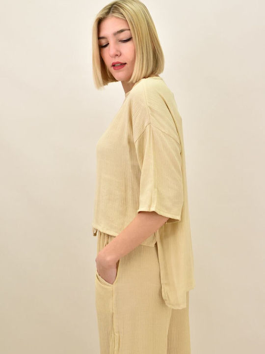 Damen Beige Set mit Hose mit Gummizug