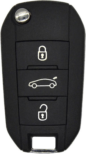 Car Key Cover Case made of with 3 Buttons for Peugeot in Black Color