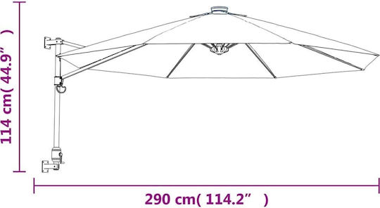 Wall Mounted Circular Aluminum Parasol Red Diameter 2.9m