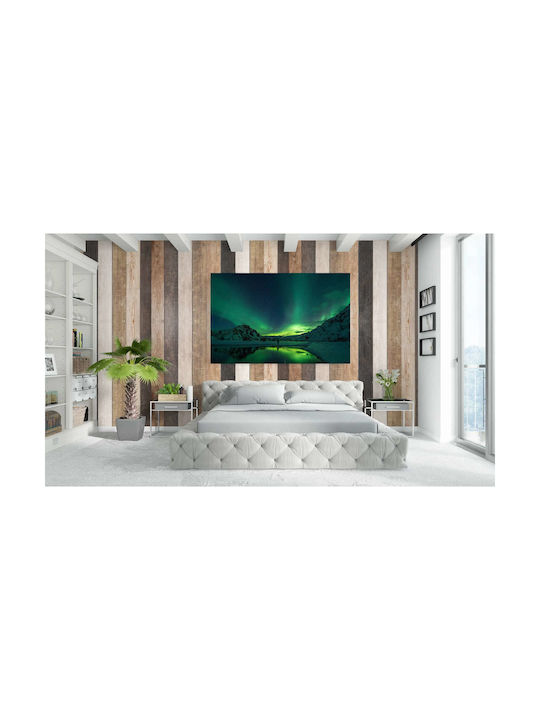 A Person Standing In Front Of A Body Of Water Under A Green And Purple Sky Painting on Canvas 30x20cm
