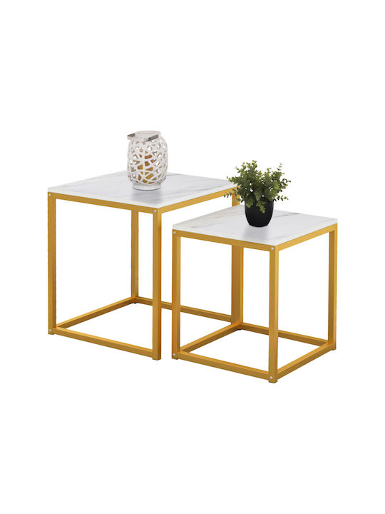 Rectangular Zigon Set Grelay Wooden White / Gold 2 Pieces W45xL45xH50cm