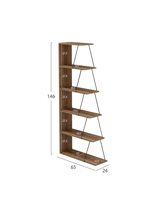 Bookcase Tars Natural Oak 65x24x146cm