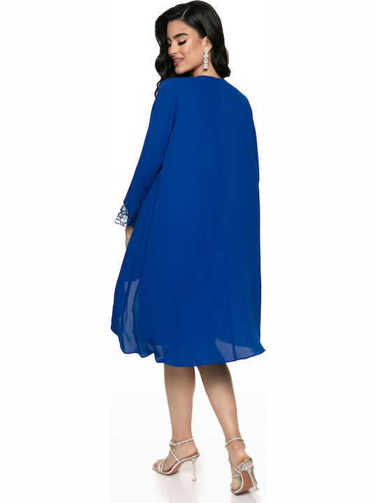 Midi Dress for Wedding and Christening with Lace Blue