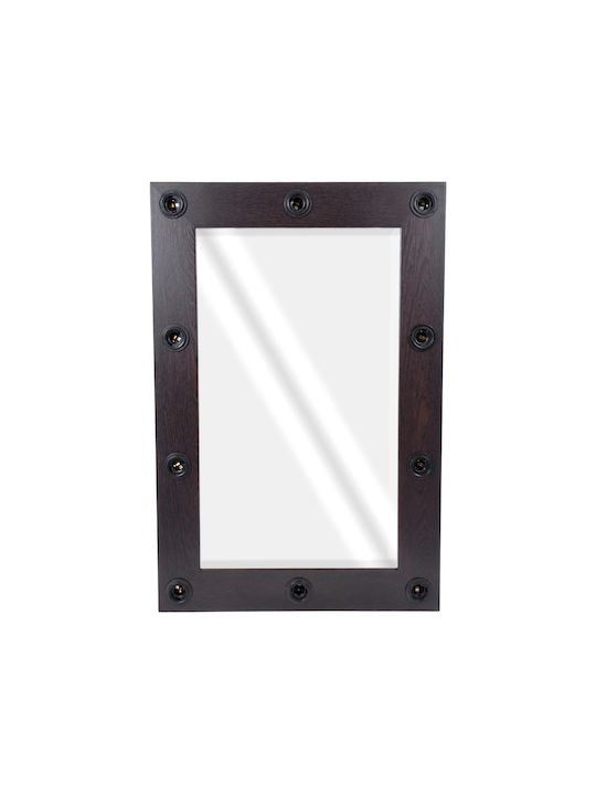 GloboStar Като Огледало за Стена с Кафяв Дърво Рамка & LED Осветление 90x60см 1бр