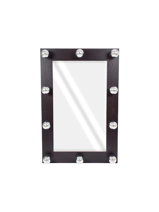 GloboStar Като Огледало за Стена с Кафяв Дърво Рамка & LED Осветление 90x60см 1бр