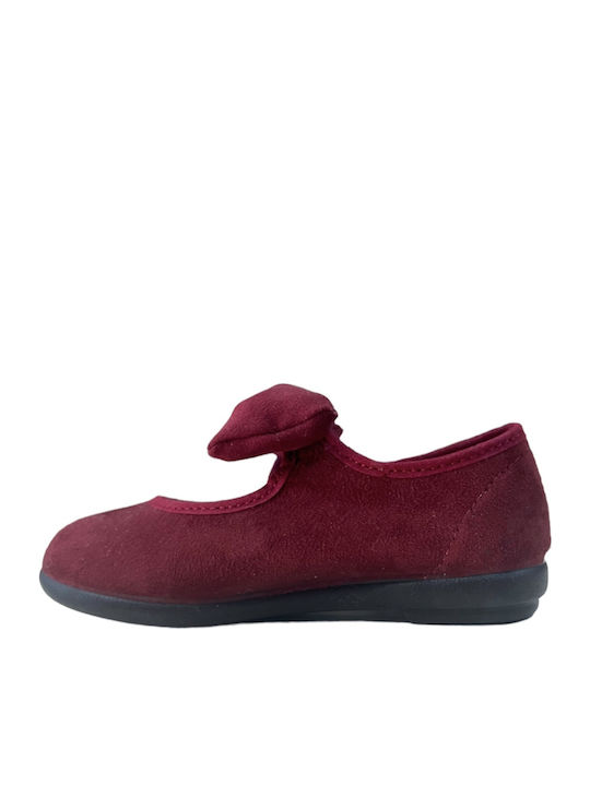Kids Suede Ballerinas with Hoop & Loop Closure Burgundy