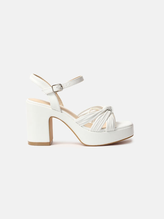 InShoes Platform Women's Sandals with Ankle Strap White