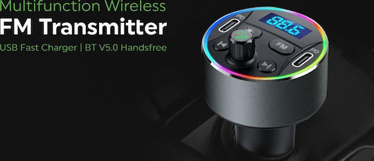 Powertech FM Transmitter Αυτοκινήτου με Bluetooth / Type-C