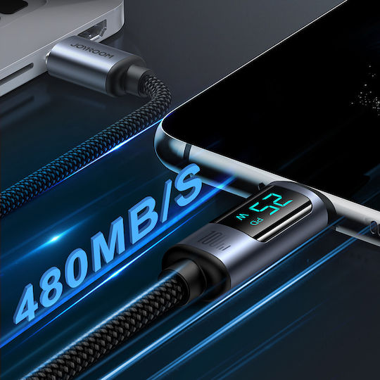 Joyroom S-CC100A16 LED / Braided USB 2.0 Cable USB-C male - USB-C 100W PD Μαύρο 1.2m