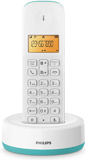 Philips D160 Ασύρματο Τηλέφωνο με Ελληνικό Μενού Λευκό/Πράσινο
