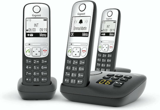Gigaset A690A Cordless Phone Trio with Greek Menu Black