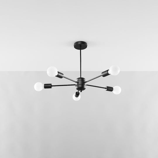 Sollux Lango Lustră Negru pentru 5 Becuri E27 61x61x61cm.