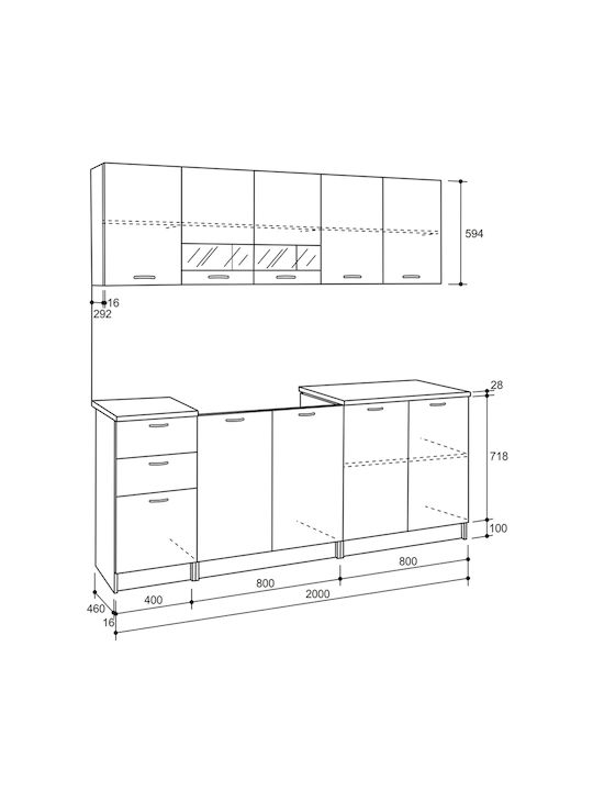 Bentlee Set Dulapuri de Bucătărie Suspendate & de Podea cu Blat de Lucru Gri 200x46buc