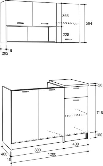 Jadiel Kitchen Cabinet Set Wall & Floor with Countertop Gray 120x46pcs