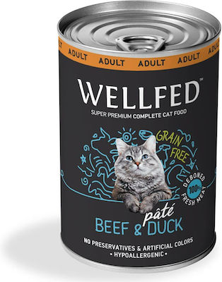 Wellfed Adult Wet Food for Adult Cats Hypoallergenic In Can with Duck / Beef Πατέ 1pc 400gr