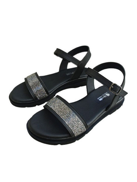Leather Women's Flat Sandals Anatomic in Black Color