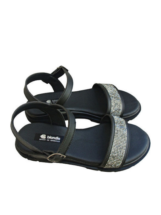 Leather Women's Flat Sandals Anatomic in Black Color