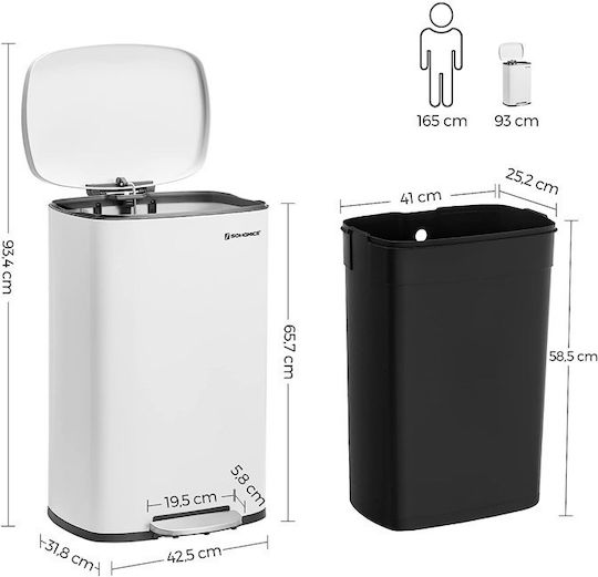 Songmics Soft-close Waste Bin Waste Plastic with Pedal White 50lt 1pcs