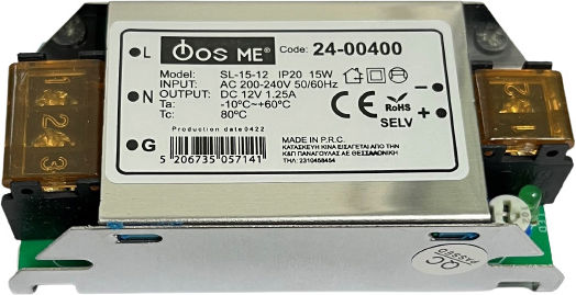 Fos me Τροφοδοτικό LED IP20 Ισχύος 15W με Τάση Εξόδου 12V
