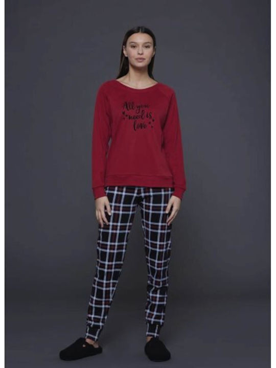 Noidinotte Winter Women's Pyjama Set Cotton Burgundy