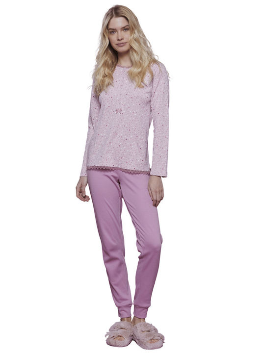 Noidinotte Winter Damen Pyjama-Set Baumwolle Rosa