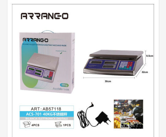 Arrango Elektronisch Einzelhandelswaage mit einer Wiegekapazität von 40kg und einer Unterteilung von 2gr