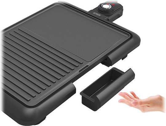 Muhler Tabletop Electric Grill Smooth and Ribbed Plate 2000W with Adjustable Thermostat 36cmx25cmcm