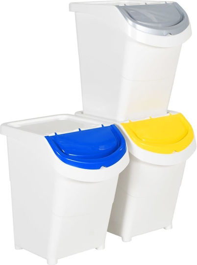 vidaXL Coș de Reciclare Plastic Alb 120lt 3buc