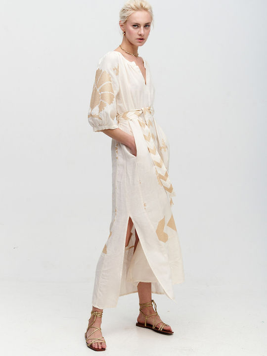 Greek Archaic Kori Summer Maxi Dress Beige