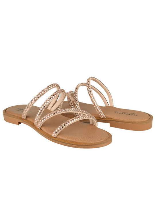 Yfantidis Leather Women's Flat Sandals in Brown Color