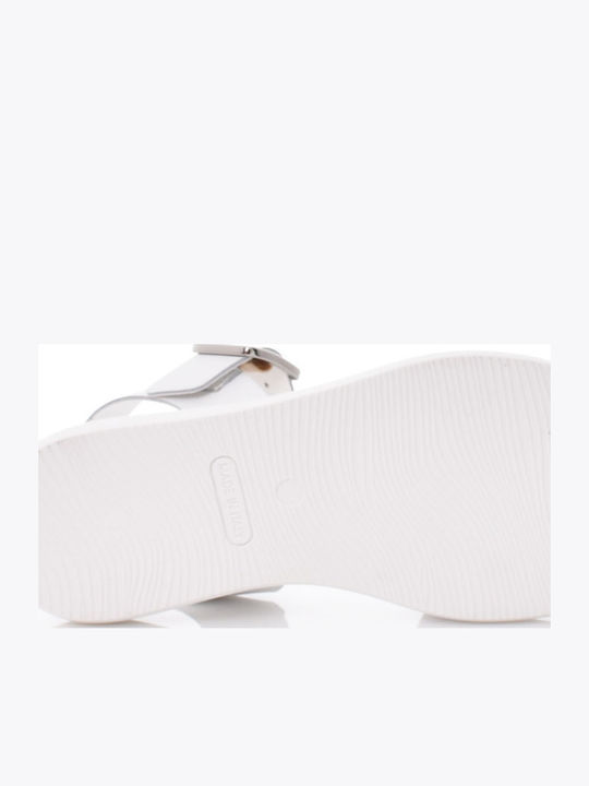 Leather Women's Flat Sandals with Strap Flatforms in White Color