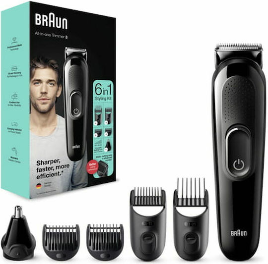 Braun Σετ Επαναφορτιζόμενης Κουρευτικής Μηχανής Μαύρο MGK3320