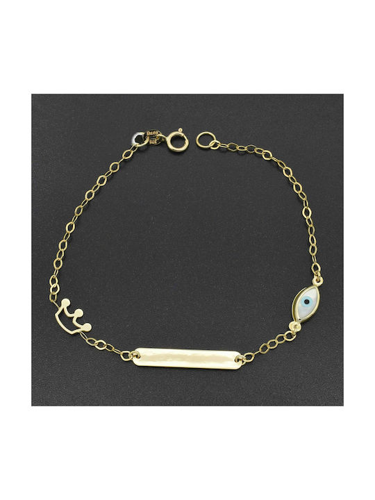 Kids Bracelet ID from Gold 9K with Crown & Evil Eye