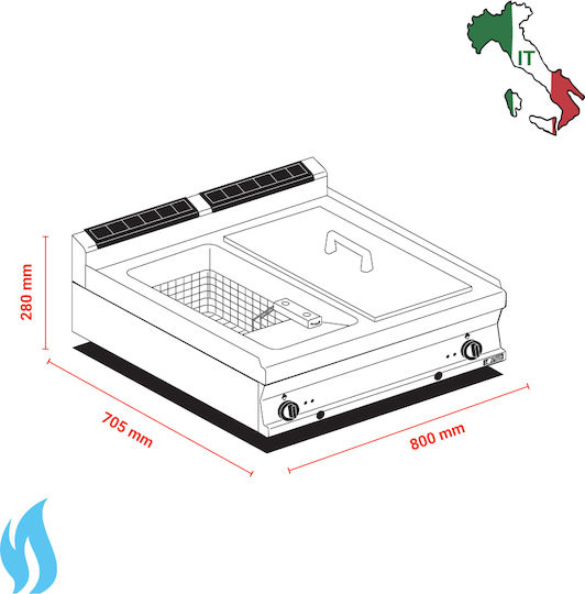 Alfa Frost Φριτέζα Υγραερίου Διπλή 24kW Χωρητικότητας 2x13lt 80x70.5x28cm F2/13T-78G
