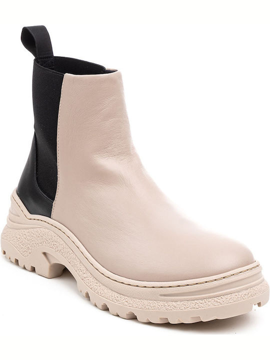 Frau Leather Women's Chelsea Boots with Medium Heel Beige