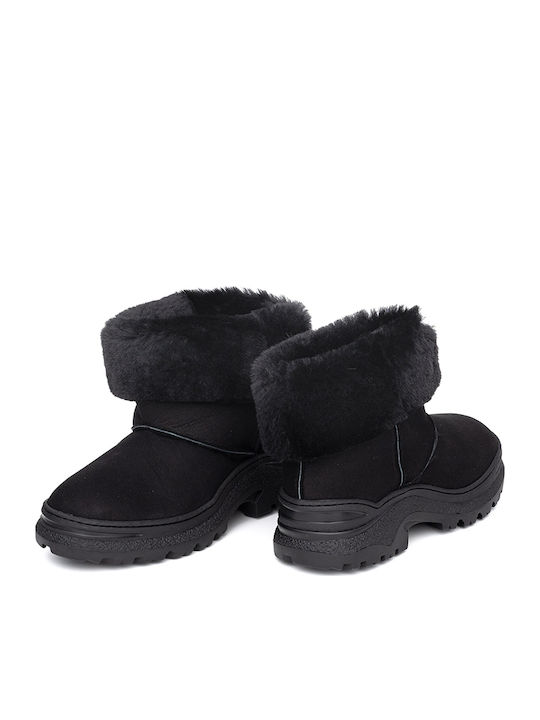 Wildleder Damen Stiefeletten Ankle Boots mit mittlerem Absatz und Pelz Schwarz