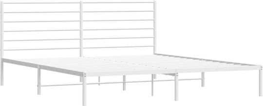 Легло Кингсайз Метално Бял с Ламели за Матрак 180x200см