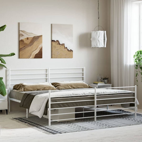 Метално Легло King Size Бяло с Дъски за Матрак 180x200см