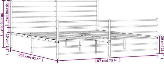 Метално Легло King Size Бяло с Дъски за Матрак 180x200см