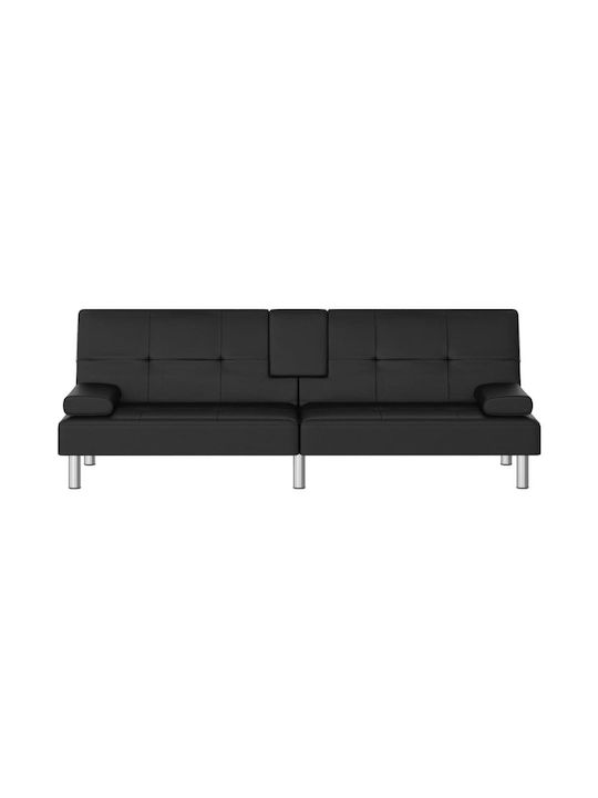 Three-Seater Couch Bed Artificial Leather Black 200x89x70 cm